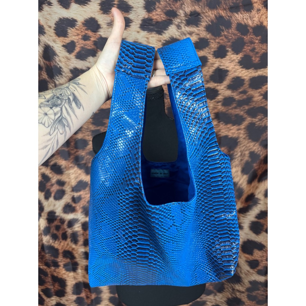 Electric Blue Snakeskin Embossed Slouchy Hobo Shoulder Bag